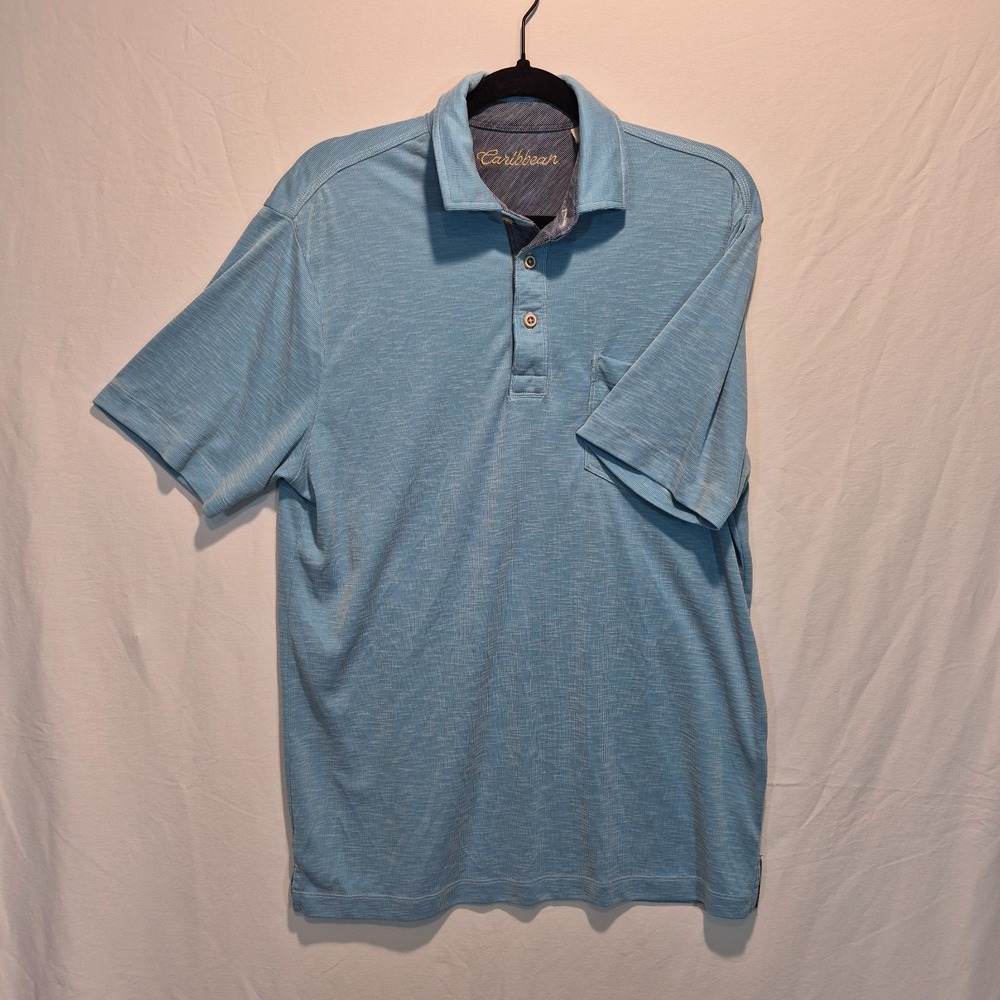 Caribbean Polo Shirt Blue Mens Med Coastal Preppy Sport-Luxe Performance Resort